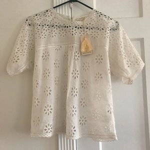 Doen Delphine White eyelet shirt in salt